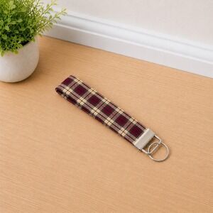 Plaid Wristlet Keychain, Fabric Key Fob, Fall Keychain, Rustic Key Holder